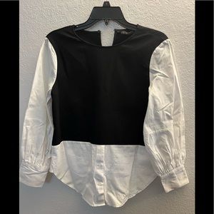 Zara White Shirt Blouse with Black Fabric